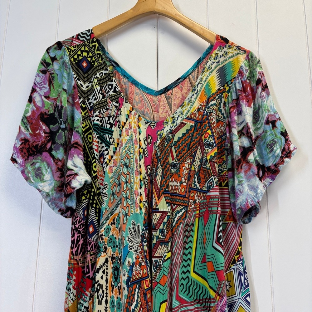 Unbranded Boho Maxi Kaftan Dress Women Size XL Festival Hippie Patchwork Print - Picture 6 of 8